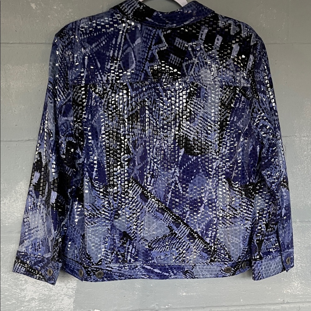 Ruby Rd Blue Abstract Print Stretch Jacket Size 1… - image 5